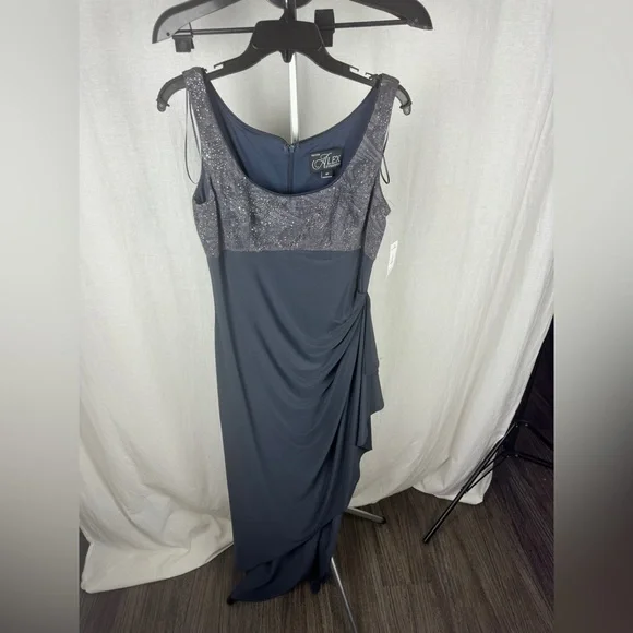 Alex Evenings Long Side Ruched Glitter Jacquard Knit Jersey Gown Size 6 NWT - Picture 5 of 16